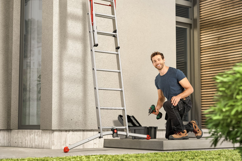Hailo ProfiLOT S100 Pedal Adj Combi Extension Ladders - Safety on Uneven Ground