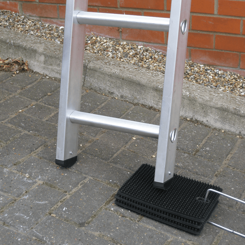 Henry's Anti-Slip Laddermat Ladder Leveller - Four mats, Made from Heavy-Duty Rubber Matting with nodules, are Linked by a Sturdy Metal Loop and Offer Adjustable Anti-Slip Blocking to go Under The Ladder Foot.