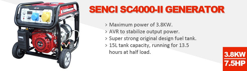 Senci SC4000-ii - 3800W Petrol Generator - With Circuit Breaker